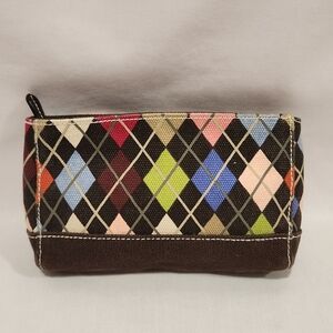 Land's End Argyle Cosmetic Bag Pouch Small 7.5 x 4.5
